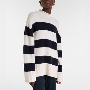 Vince Navy and Cream Striped Turtleneck Sweater